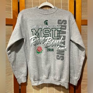 🔒 Michigan State 2014 Pasadena Rose Bowl gray crewneck, size Youth L